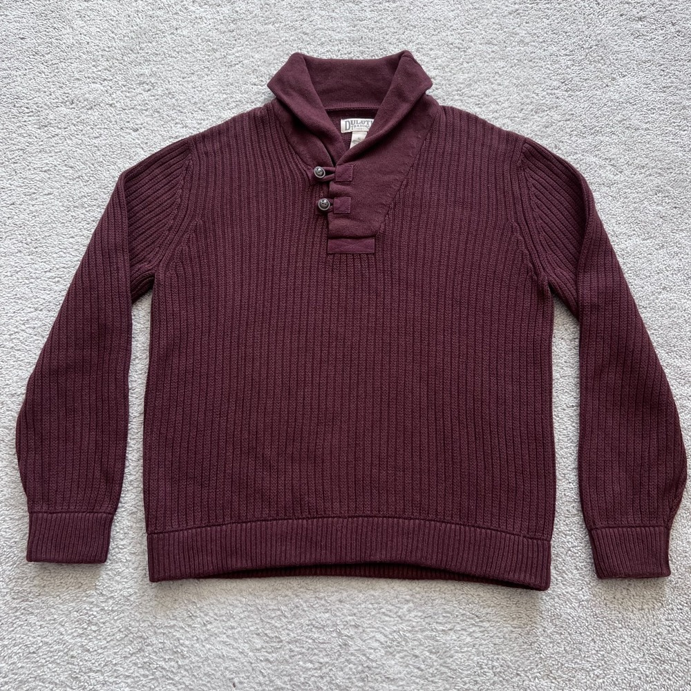Duluth Trading Co Shawl Collar Sweater Mens XL Red Cotton Wool Knit Pullover